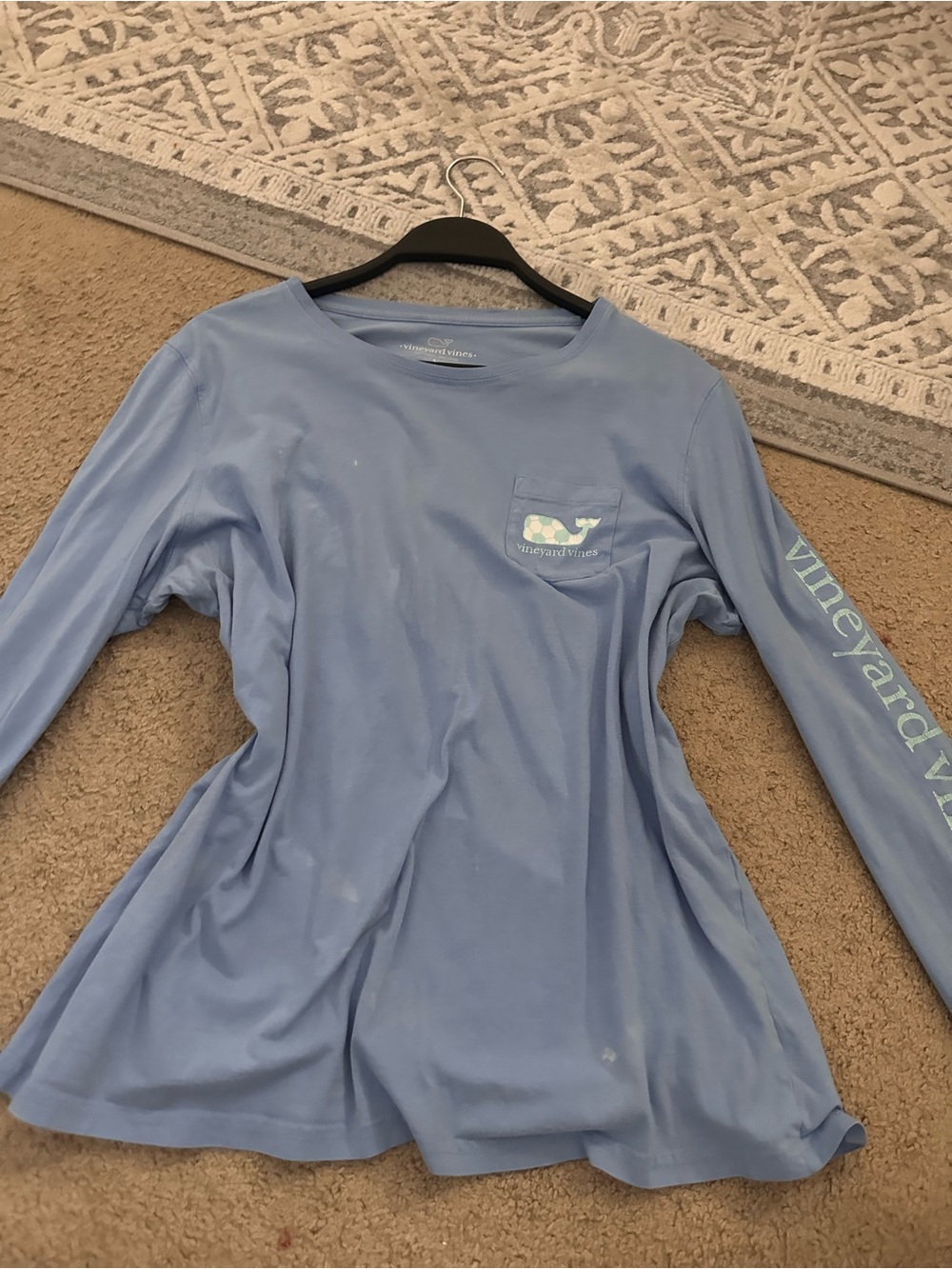 Vineyard Vines Women's Sky Blue Long Sleeve Pocket Tee